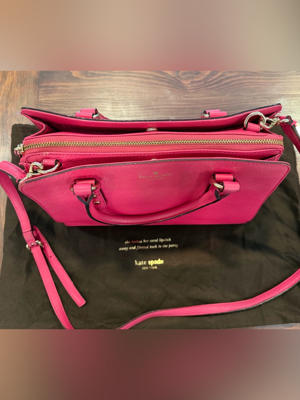Kate Spade Mulberry Street Lise Ruby Pink Pebbled Leather Satchel Bag w Dust Bag - Picture 5 of 13
